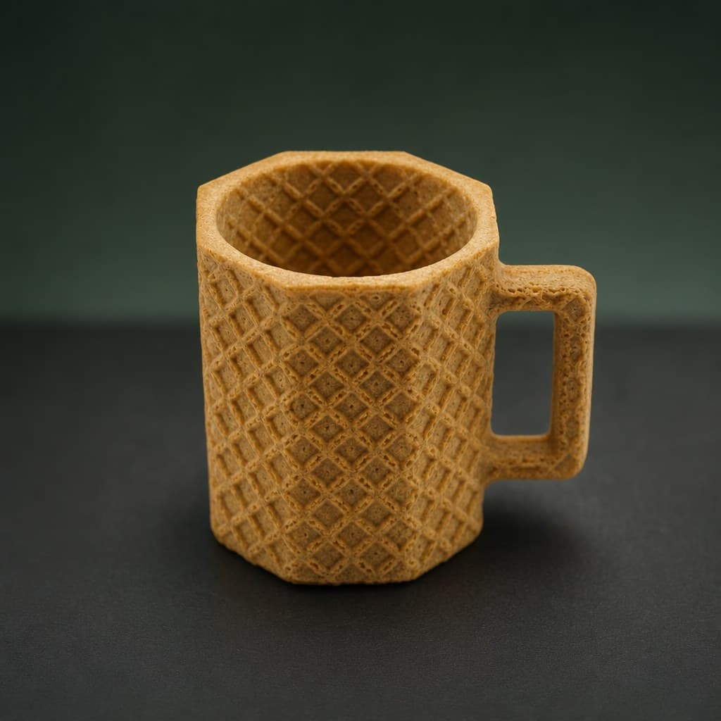 Tacita cucurucho comestible Ecotaza con textura de barquillo