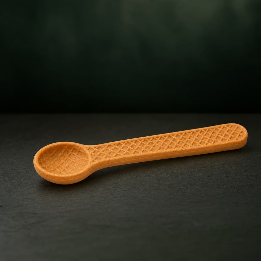 Cucharita comestible Ecotaza con textura de barquillo